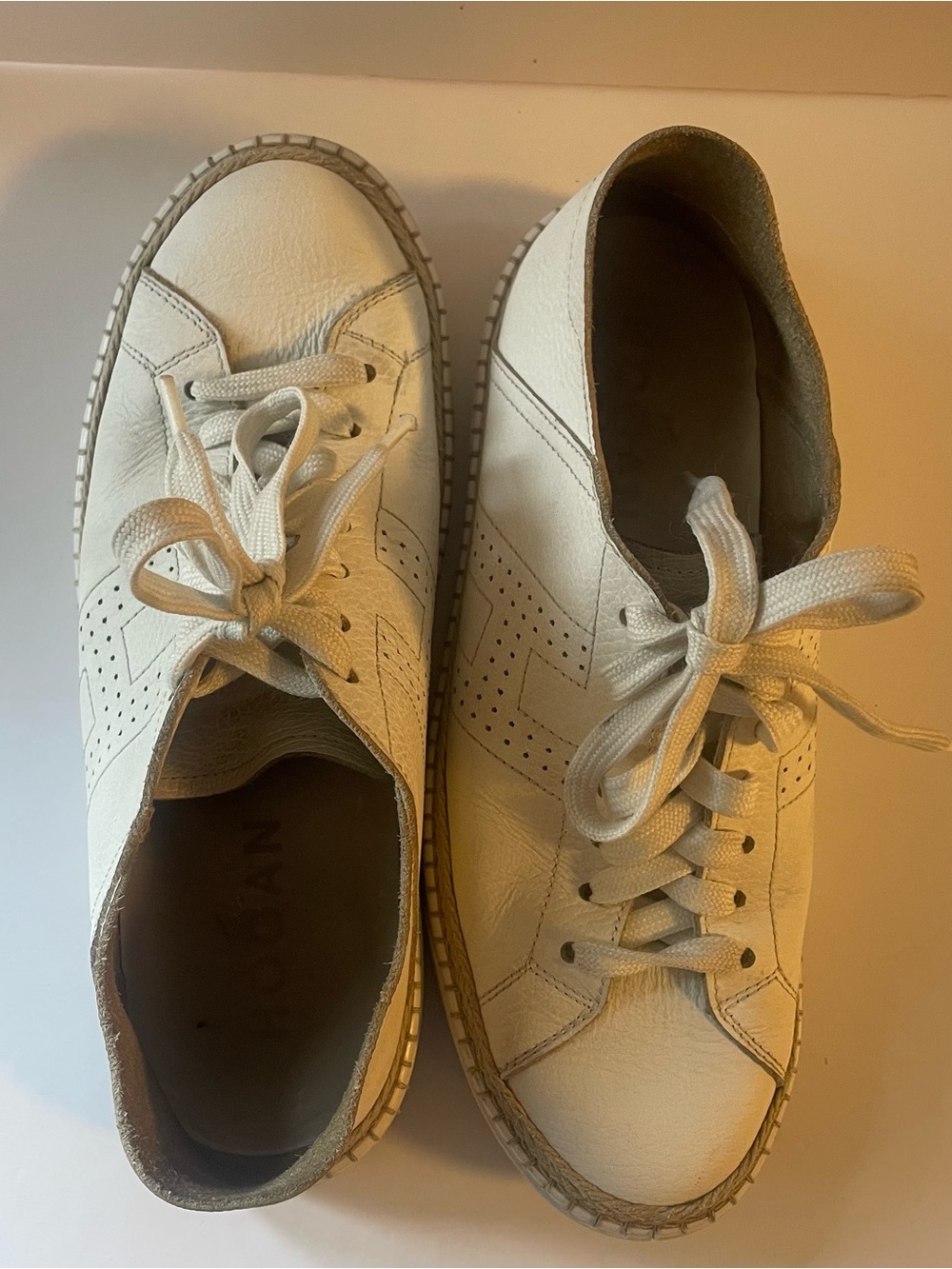 Hogan White Pebbled Leather Espadrille Platform Sneakers Men’s 6 / Women’s 7.5-8 - Picture 6 of 11